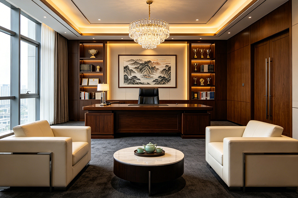 中式大气风董事长办公室装修效果图