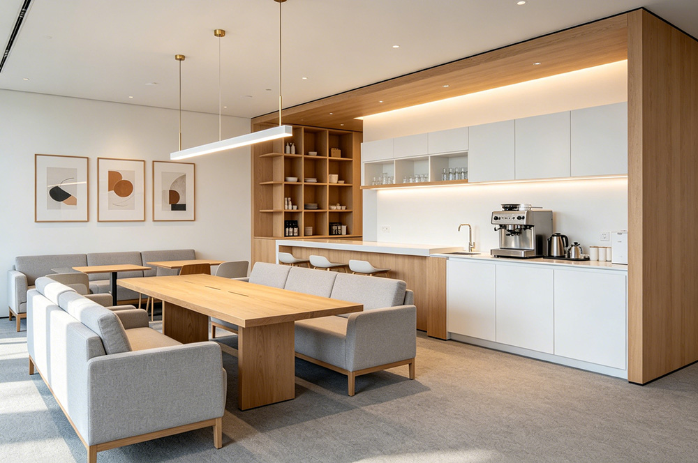 原木风办公室茶水间装修效果图