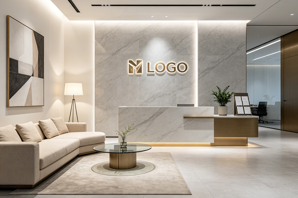 现代风格办公室前台装修效果图