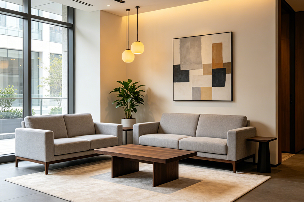 办公室原木奶油风接待区装修效果图