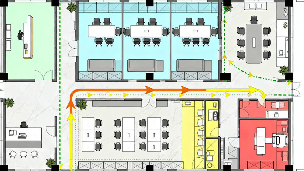 办公室动线设计布置平面装修效果图