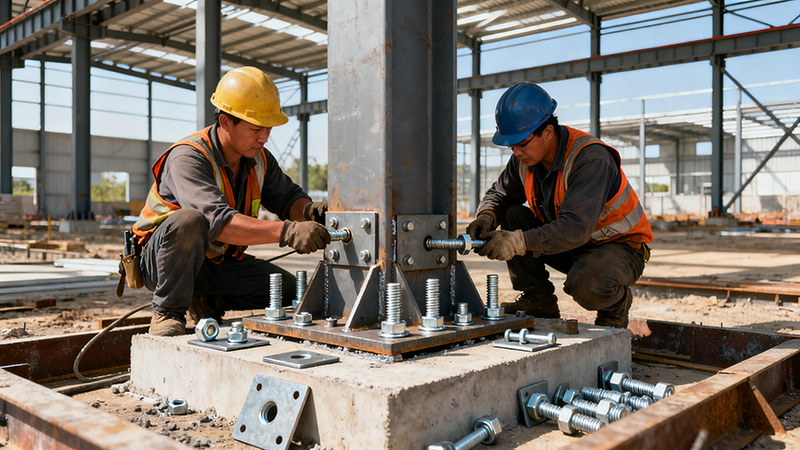 厂房钢结构柱脚安装