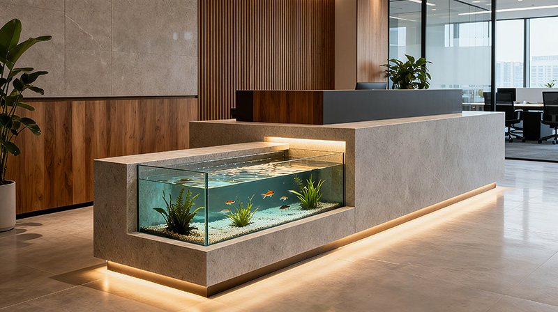 高颜值公司办公室前台鱼池装修方案图一