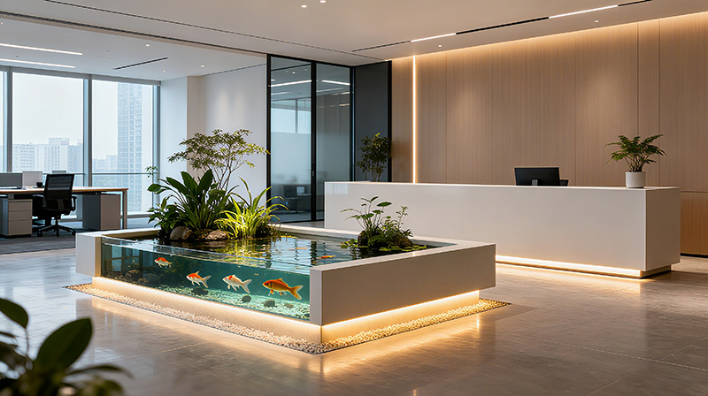 高颜值公司办公室前台鱼池装修方案图三