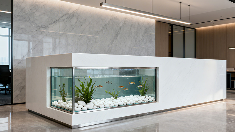 高颜值公司办公室前台鱼池装修方案图四