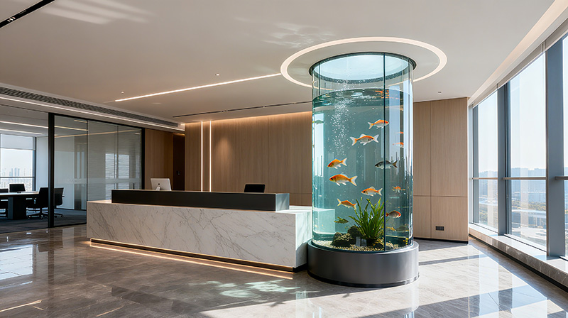 高颜值公司办公室前台鱼池装修方案图五
