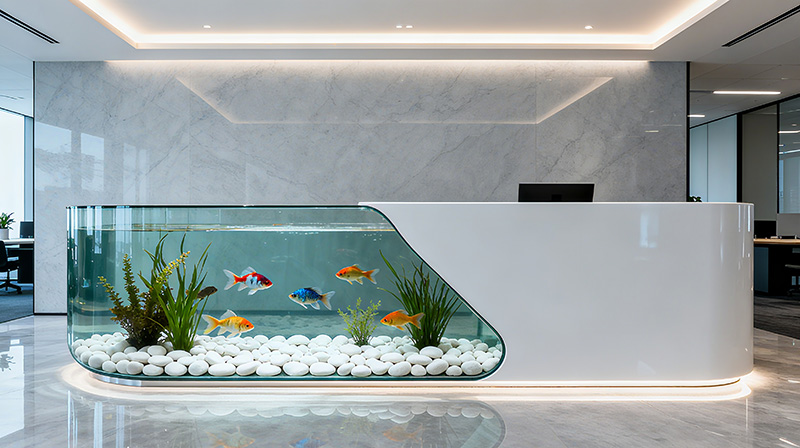 高颜值公司办公室前台鱼池装修方案图六