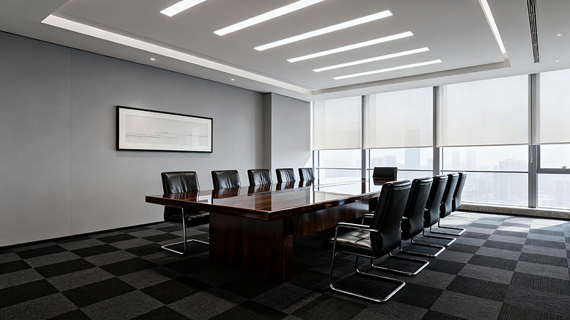 会议室深色丁字形地毯铺装效果