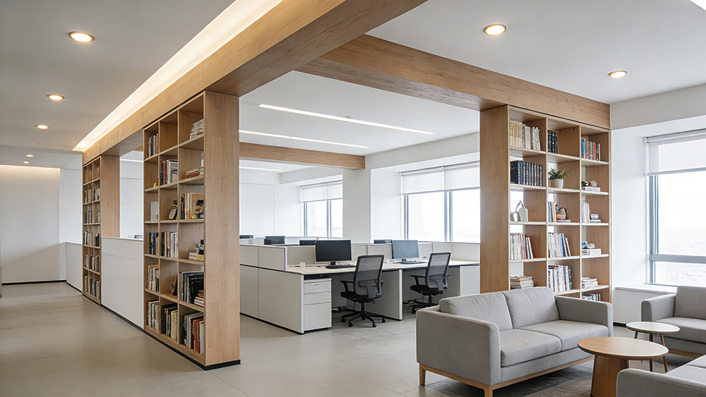 办公室顶面假梁造型融合装修做法参考图