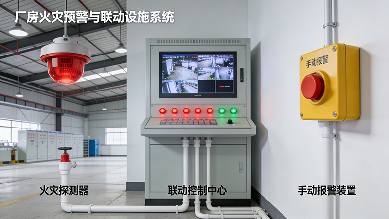 厂房火灾预警与联动设施示意图